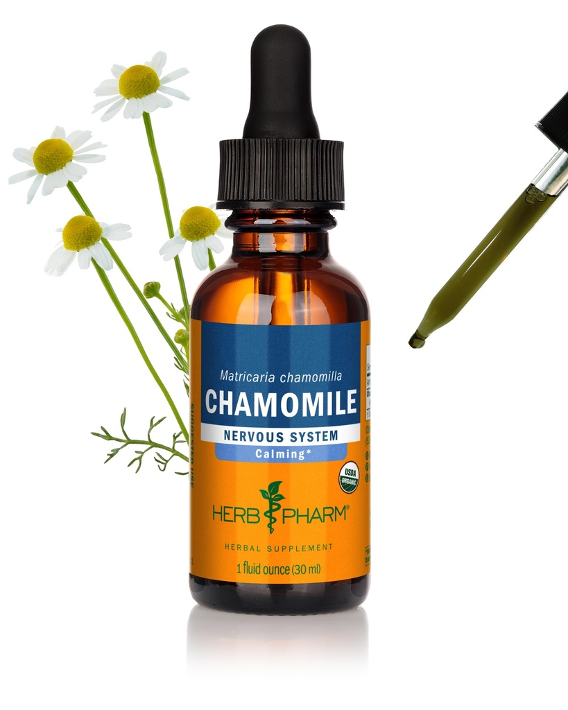 Herb Pharm Certified Organic Chamomile Vedel Ekstrakt Rahustamiseks Närvisüsteemi Toetus - 1 Ounce (DCHAM01)