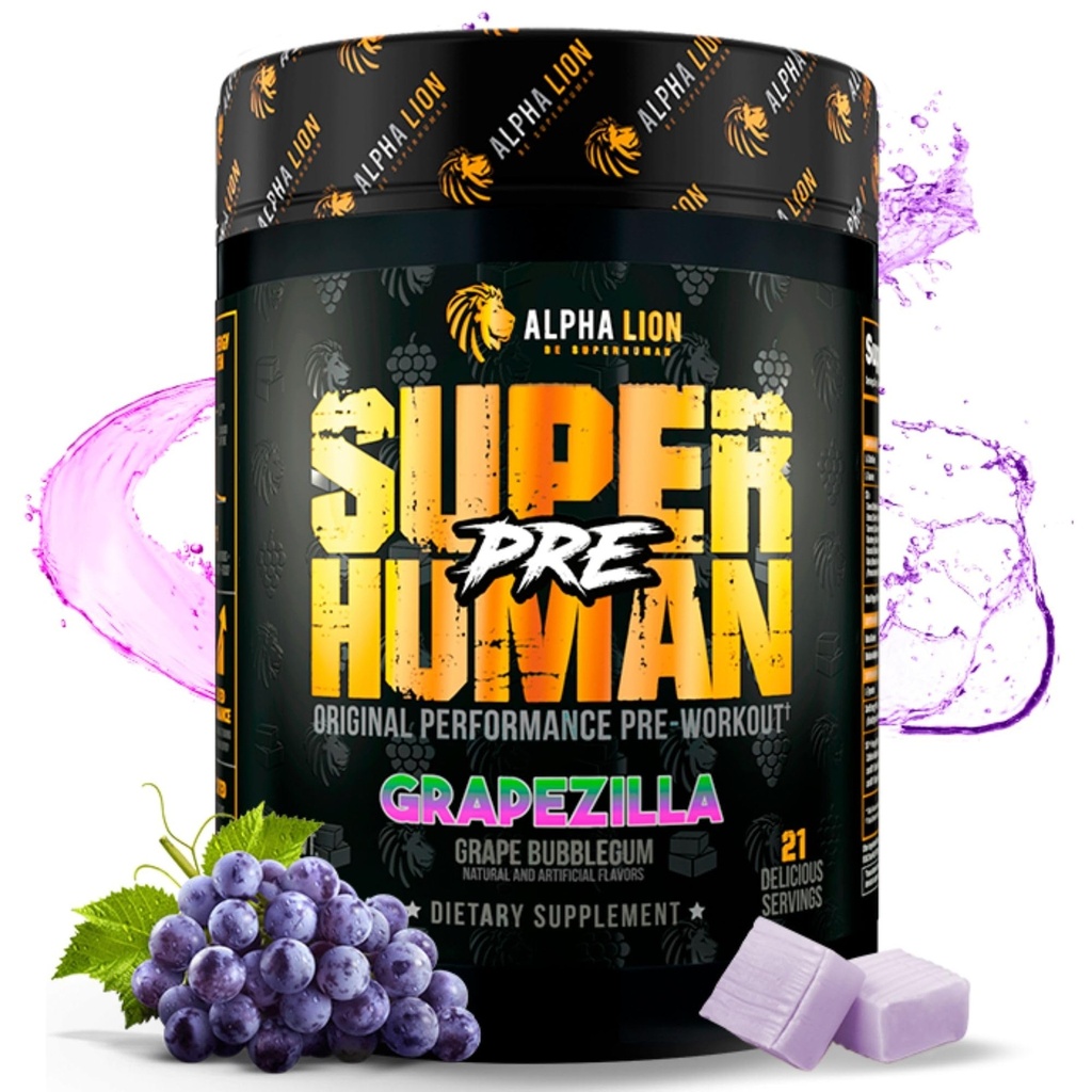 ALPHA LION Superhuman Pre Workout Powder, Beta Alanine, L-Taurine & Tri-Source Kofeiin Jätkusuutliku Energia Ja Keskendumise, Lämmastikoksiidi Ja Tsitrulliin Pumbale (21 Servings, Grapezilla)