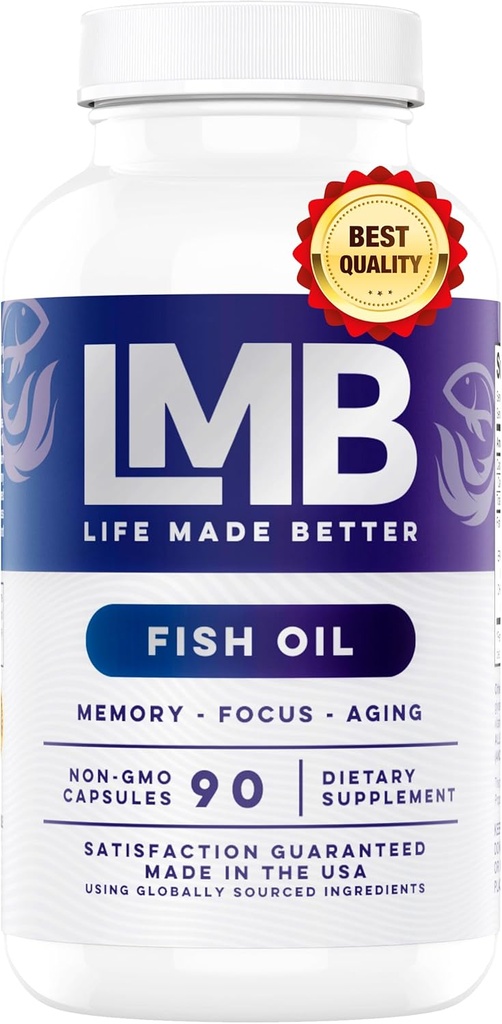 Wild Caught Omega 3 Fish Oil 3000mg - Triple Strength Burpless DHA 900mg + EPA 1200mg Non-GMO - Enteric kaetud ilma järelmaitse - LMB (90 Soft Gels)