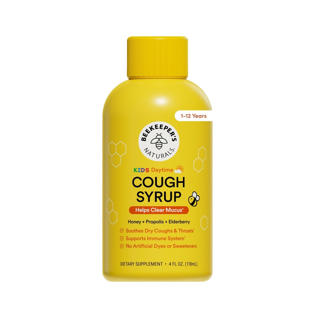 Mesiniku loodus Propolis Honey Cough Syrup Daytime lastele Immune Support Elderberry, C-vitamiin, D-vitamiin ja toores Honey - Throat rahustav - Gluteenivabad ja puhtad koostisosad, 4 oz.