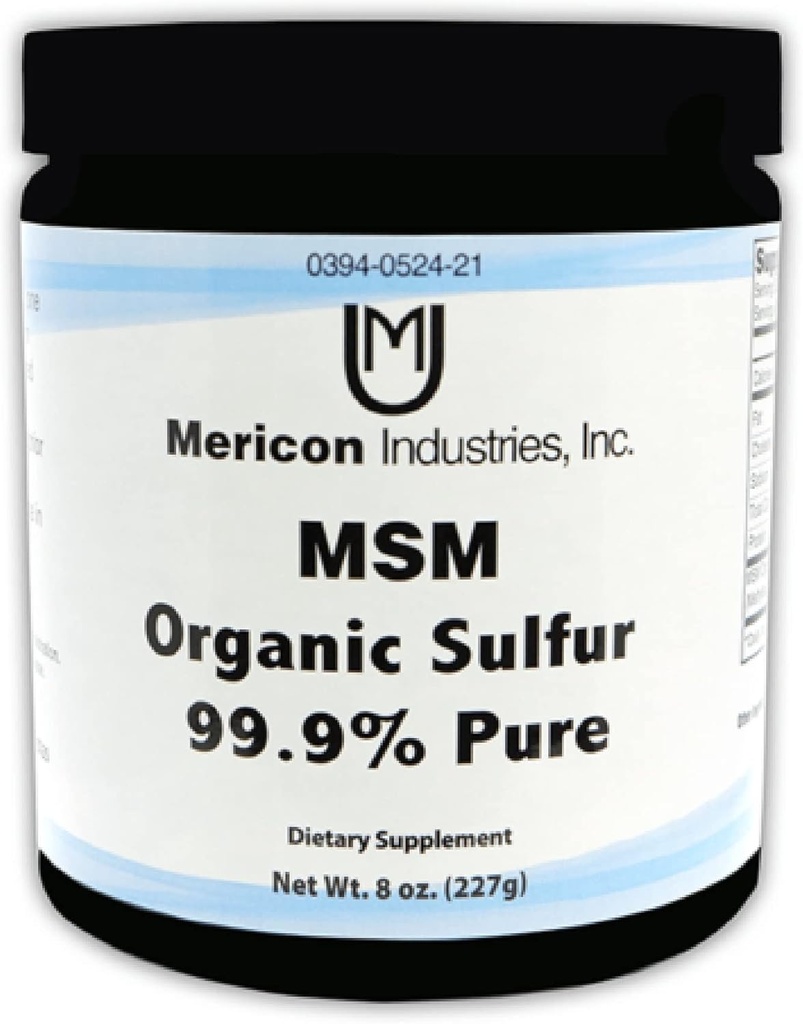 Mericon Industries MSM Orgaaniline Väävlipulber | MSM Täiendus põletiku, juuste kasvu, terve naha ja suurenenud energia | Mitte-GMO, Vegan, Gluteenivaba, Sojavaba (8oz)