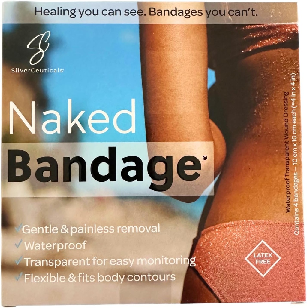 Naked Bandage - Keep Cuts Scrapes Burns & Tätoveerimine Niiske - Hingatav & läbipaistev - Monitor Healing - Valuvaba Eemaldamine - Vesi & Higi Vastupidav - Tihendid Välja mustus - (4) 4in x 4in Lehed