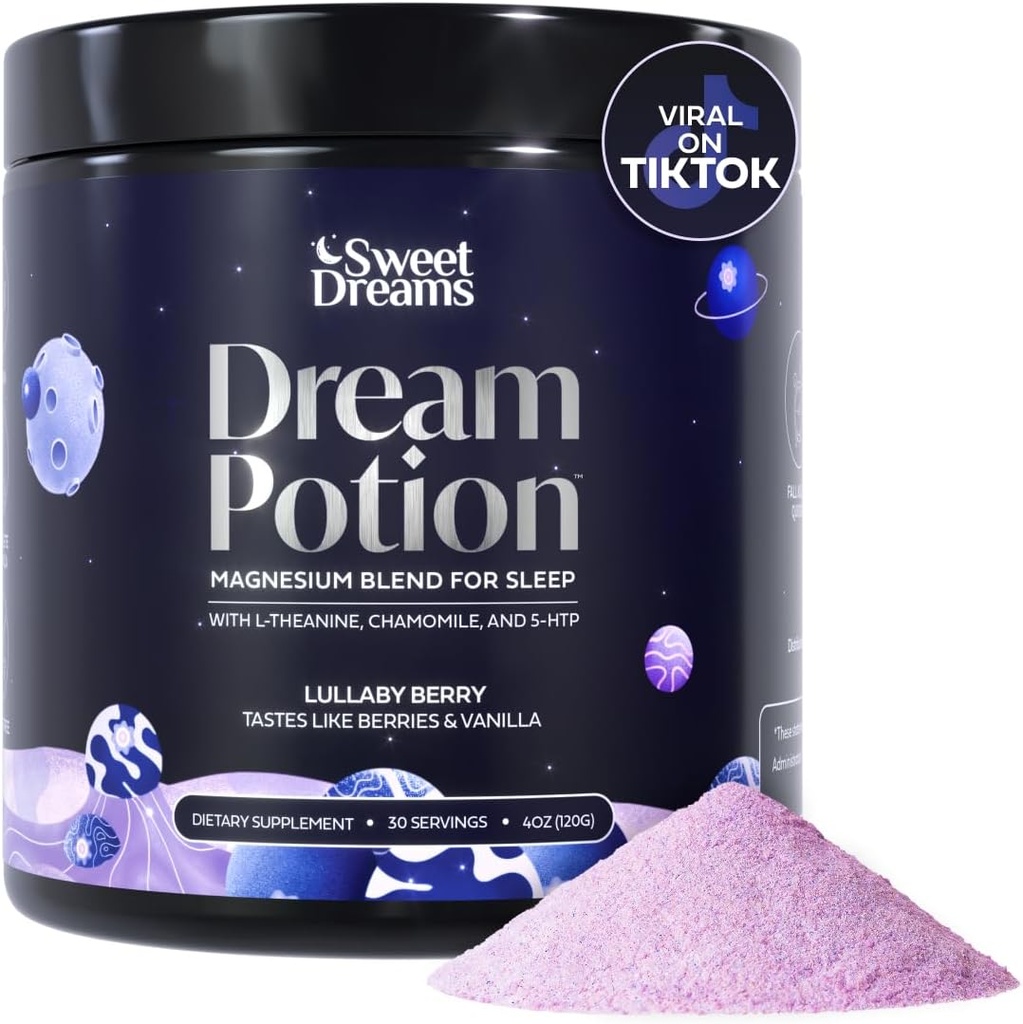 SweetDreams Dream Potion Sleep Support Blend koos magneesiumglütsinaadi, glütsiini, L-Theanine'i ja kummeliga - suhkruvaba mustikamaitse (30 serveerimist)