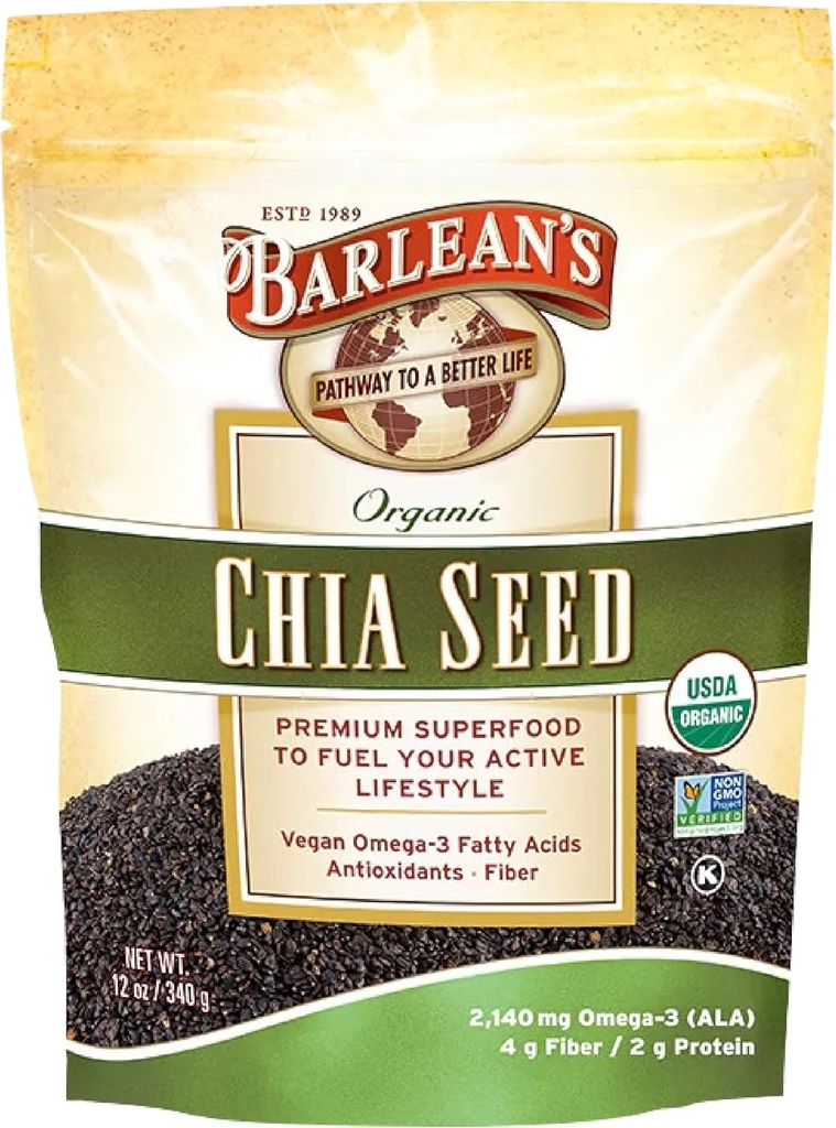 Barlean's Organic Chia seemned 2,140 mg Omega 3 rasvhapped, kiudaine täiendada kogu Chia seemne smuutid, Non-GMO sertifitseeritud, 12 oz