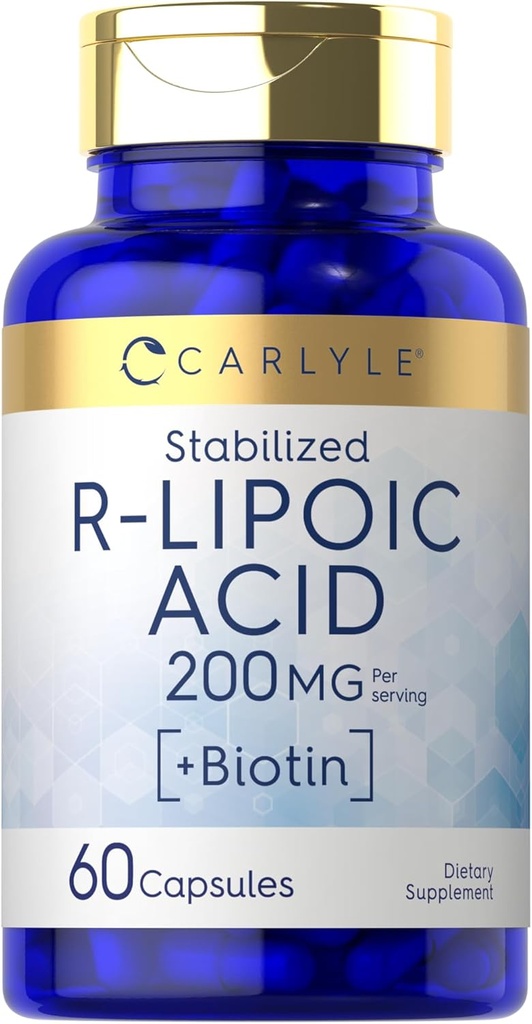 Carlyle R- lipoic Acid 200mg | 60 kapslit | Stabiliseeritud RLA biotiiniga | Non- GMO, Gluteenivaba