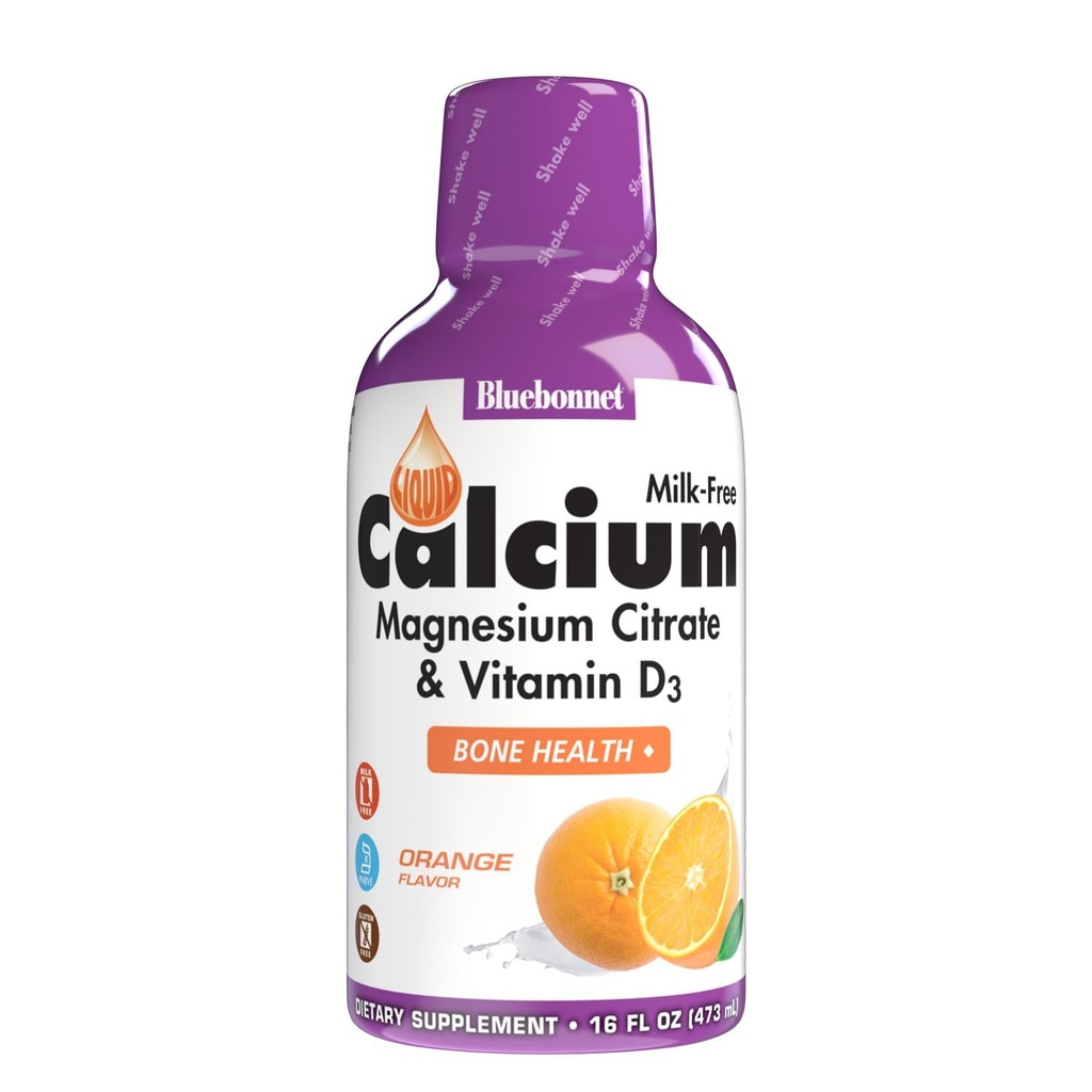 Bluebonnet Nutrition Vedel Kaltsiumtsitraat Magneesiumtsitraat, D3-vitamiin, luutervis, gluteenivaba, sojavaba, piimavaba, kosher, 16 Fl Oz, 32 Servingut, oranž maitse, 16 Fl Oz (pakk 1)