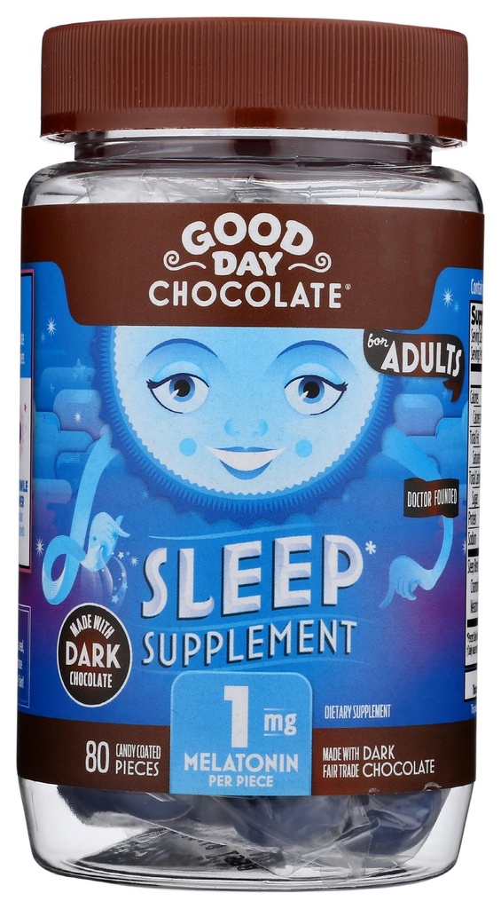 Good Day Dark Chocolate Melatonin täiskasvanutele [ 80 Count ] - Fair Trade Non-GMO Dark Milk Chocolate koos kummeli ja melatoniini 1 mg - Täiskasvanud melatoniin, Täiskasvanud Natural Sleep Aid Supplement