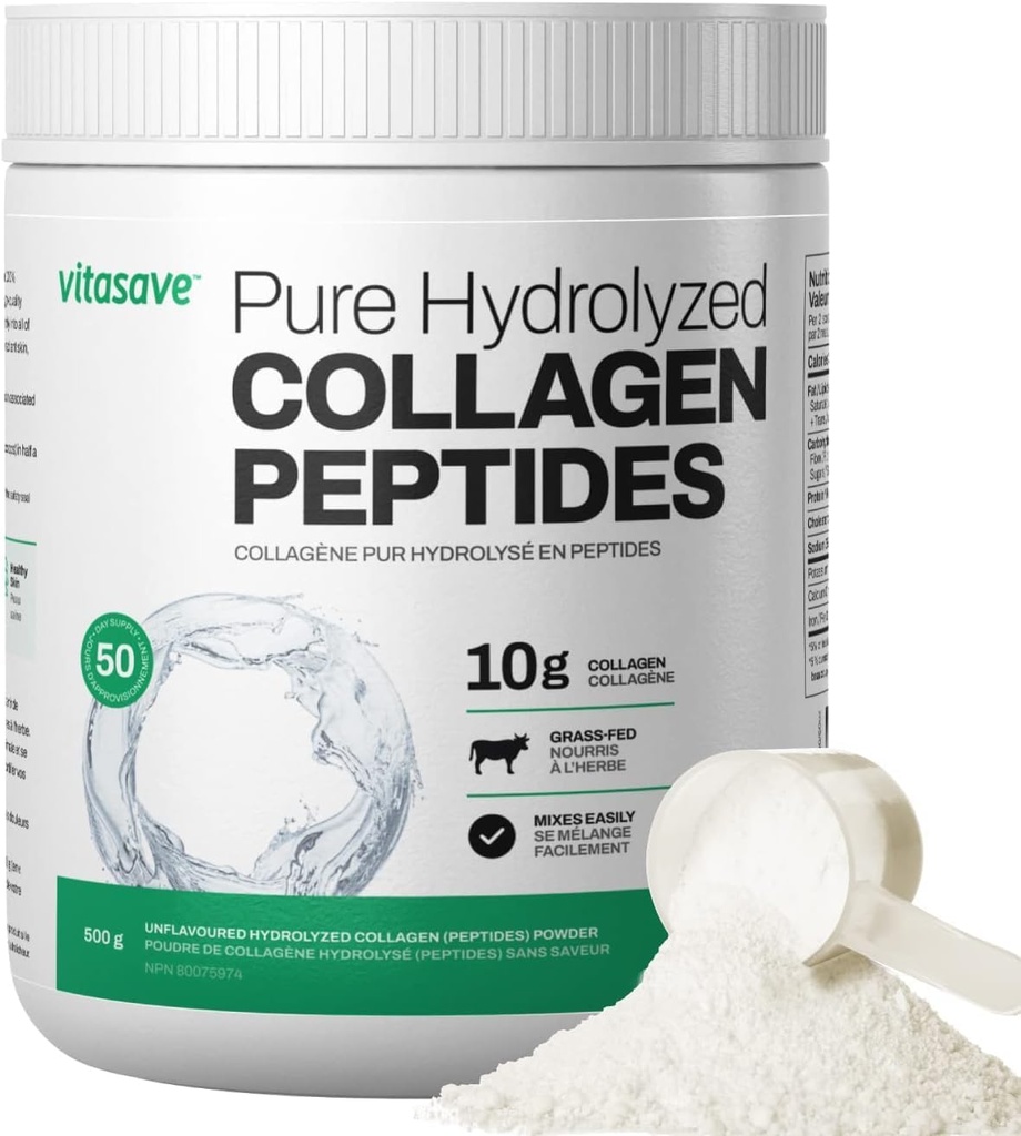 Vitasave kollageenpeptiidide pulber – 10 g hüdrolüüsitud kollageeni ühe serveerimise kohta – maitsestamata, rohi-toide, Keto sõbralik – nahk, juuksed, küüned ja liigeste tugi – 500 g