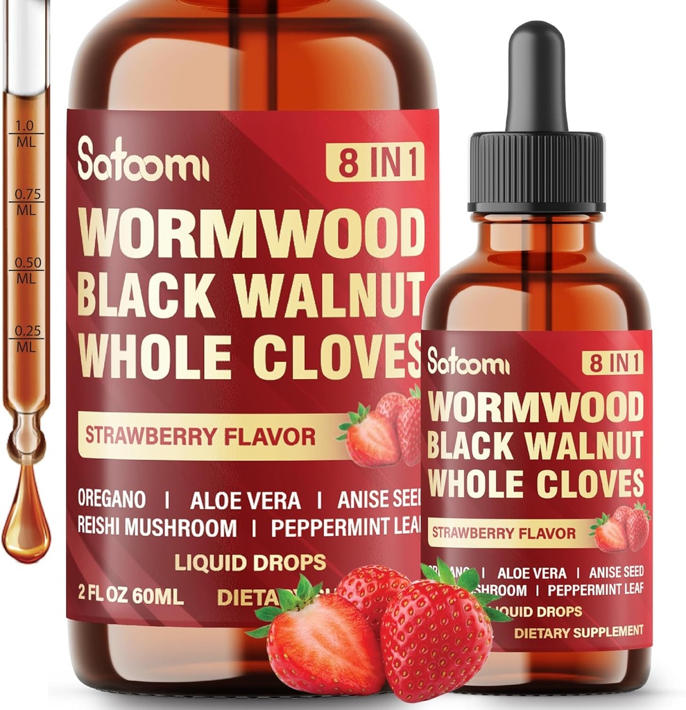 Satoomi 8in1 Wormwood Vedelik tilgad musta pähkel, terved nelgid ja 5 veel - 60 ml 60 päeva pakkumiseks