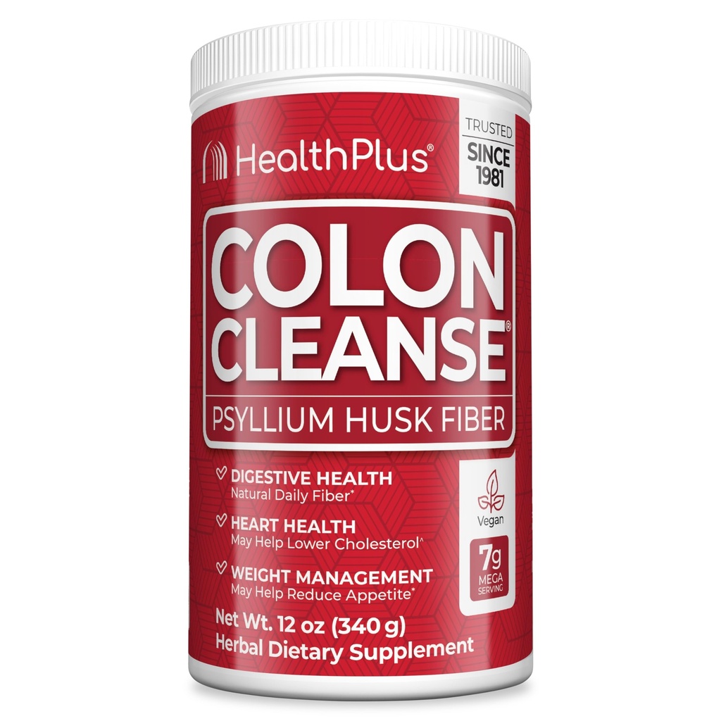 Health Plus Colon Cleanse - Natural Daily Fiber Powder - Gluteenivaba, Detox, Heart Healthy (12 Ounces, 48 Servings)