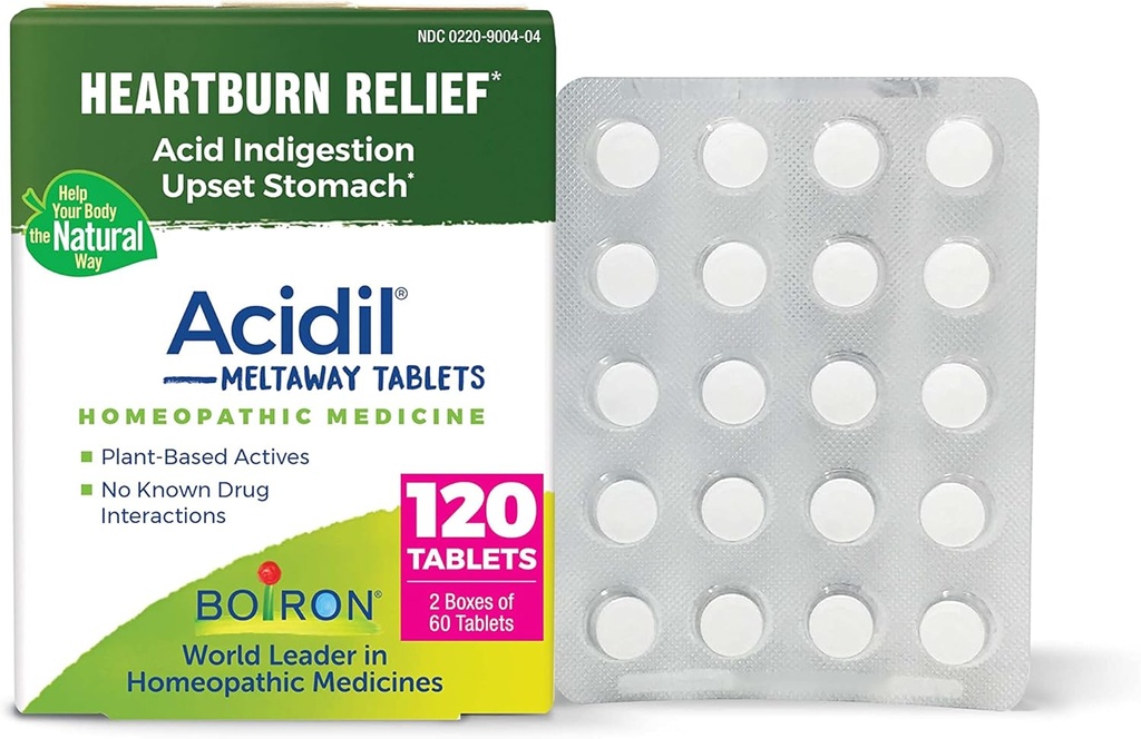 Boiron Acidil tabletid happe refluksi, kõrvetiste, seedimise ja upset kõht - 120 Count (2 Pack 60)