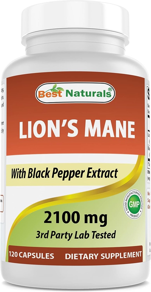 Parim Naturals Lions Mane Seenelisa 2100mg - 120 kapslit - toetab vaimset selgust, fookust ja immuunsust Tervis - Lisatud must pipar maksimaalse imendumise jaoks