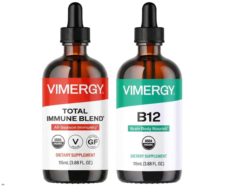Vimergy All Day Resilience Kit - Orgaaniline vedelik Total Immune Blend / Vedel B12 - stimuleerib valgeid vereliblesid, toetab tervislikke punaseid vereliblesid - USDA Orgaaniline, Vegan, Paleo, Gluteenivaba, Kosher