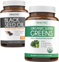 Black Seed Oil & Organic Super Greens (3-kuuline pakkumine) Seemnete ja idandite Bundle of Black Seed Oil (180 kapslit) Külmpressitud Nigella Sativa & Organic Super Greens Pulber (180 tabletti) Täielik supertoit