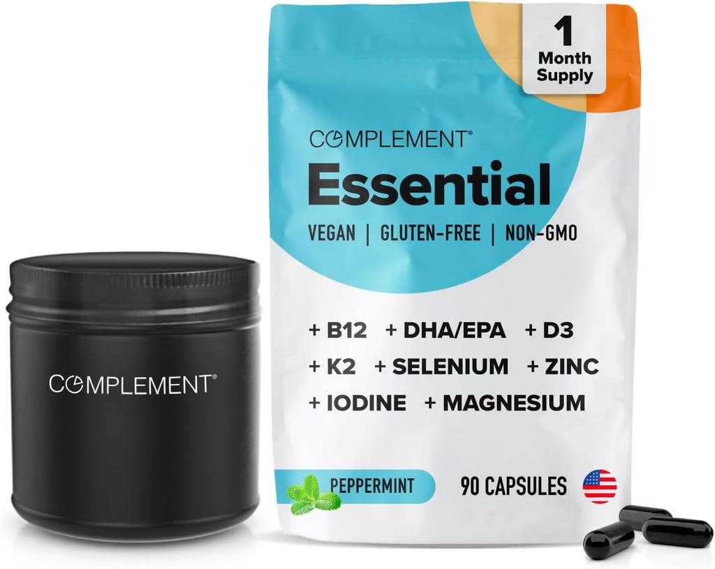 Täiendavad Vegan multivitamiinid naistele ja meestele - Omega 3 DHA + EPA, vitamiin B12, vitamiin D3 K2, tsink, seleen, magneesium, joodilisand - immuuntoetus - 90 loend, sisaldab Jar