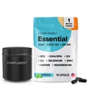 Täiendavad Vegan multivitamiinid naistele ja meestele - Omega 3 DHA + EPA, vitamiin B12, vitamiin D3 K2, tsink, seleen, magneesium, joodilisand - immuuntoetus - 90 loend, sisaldab Jar