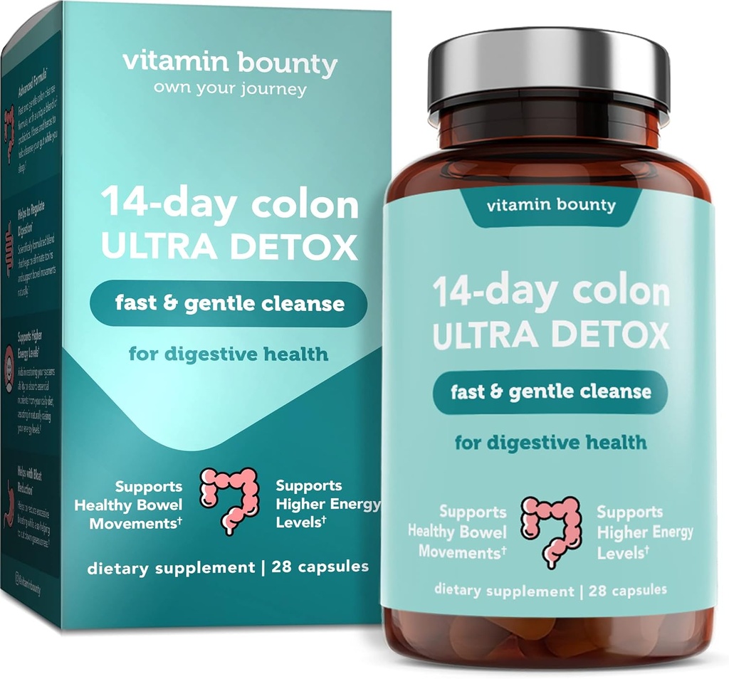 Vitamiin Bounty 14-päevane Colon Ultra Detox Cleanse - õrn Colon Cleanse, Colon Cleanser Detox, rahustav soolestiku puhastamine, soolestiku tervise toetamine ja regulaarne soole liikumine, seedetrakti tervis - 28 kapslit