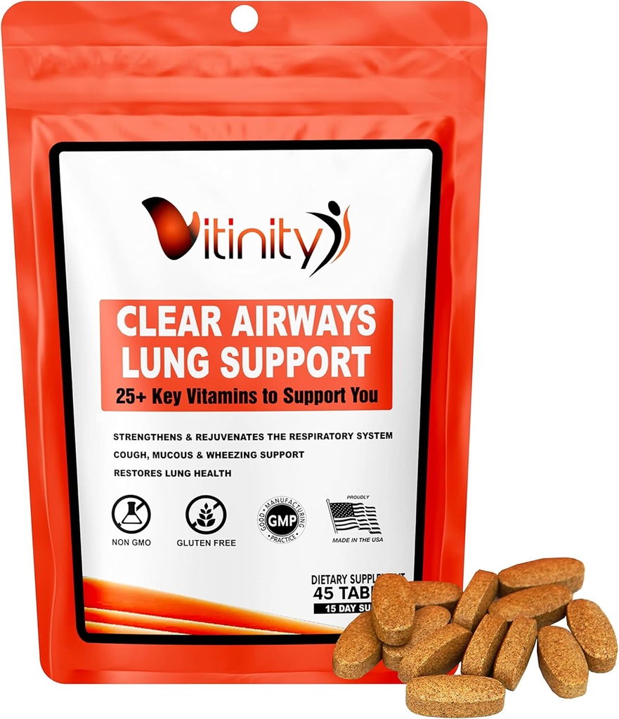 VITINITY Lung Cleanse Respiratory Immune Support Supplement,25+Key Ingredient Lung Health Detox hingamise, astma, hooajalise allergia tablett (15 päeva)