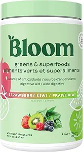 Bloom Toitumine Superfood Rohelised Pulber, seedeensüümid probiootikumide ja prebiootikumidega, soolestiku tervis, naiste puhumine, klorella, mahlasegu peedi juurepulbriga, 25 SVG, maasika kiiv