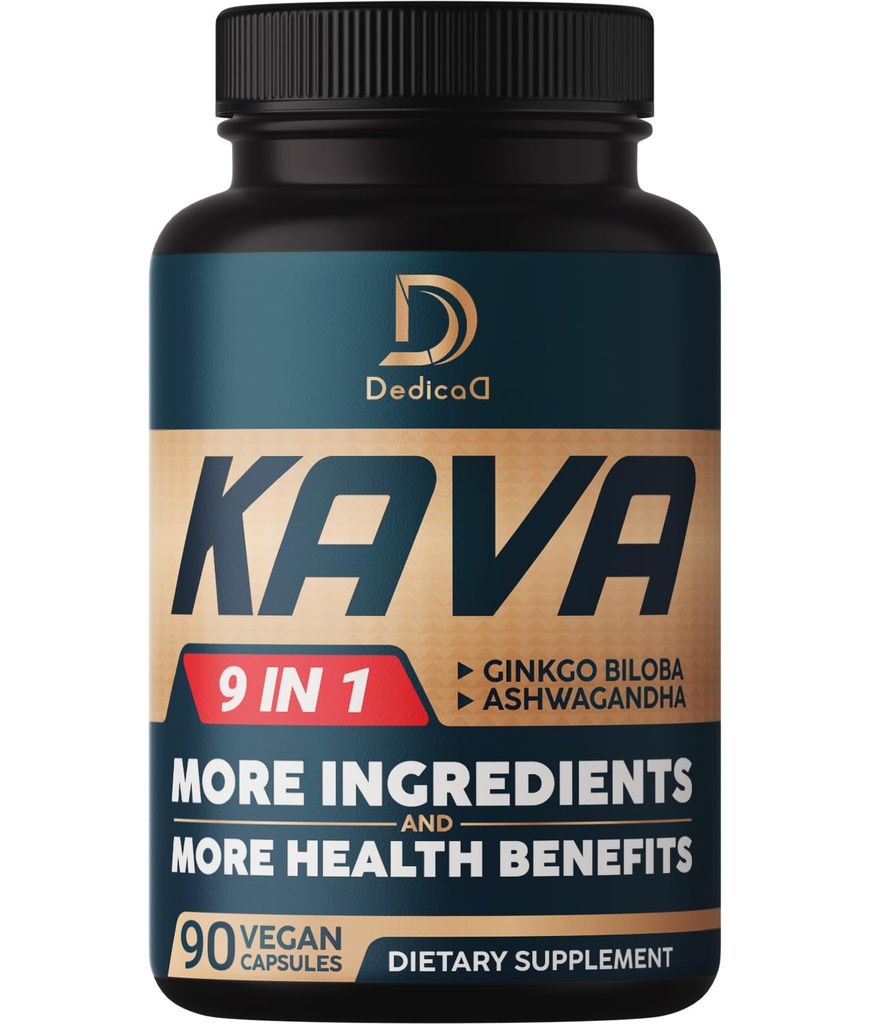 Kava Kapslid - 3 kuu pakkumine - 9 maitsetaimed koos Ginkgo Biloba, Ashwagandha Juur, Andide Kakao, Graviola Leaf, Kummel, Valerian, Sidrun Balm & Koljukapslid - Toetus Mood & Immune - 90 pillid
