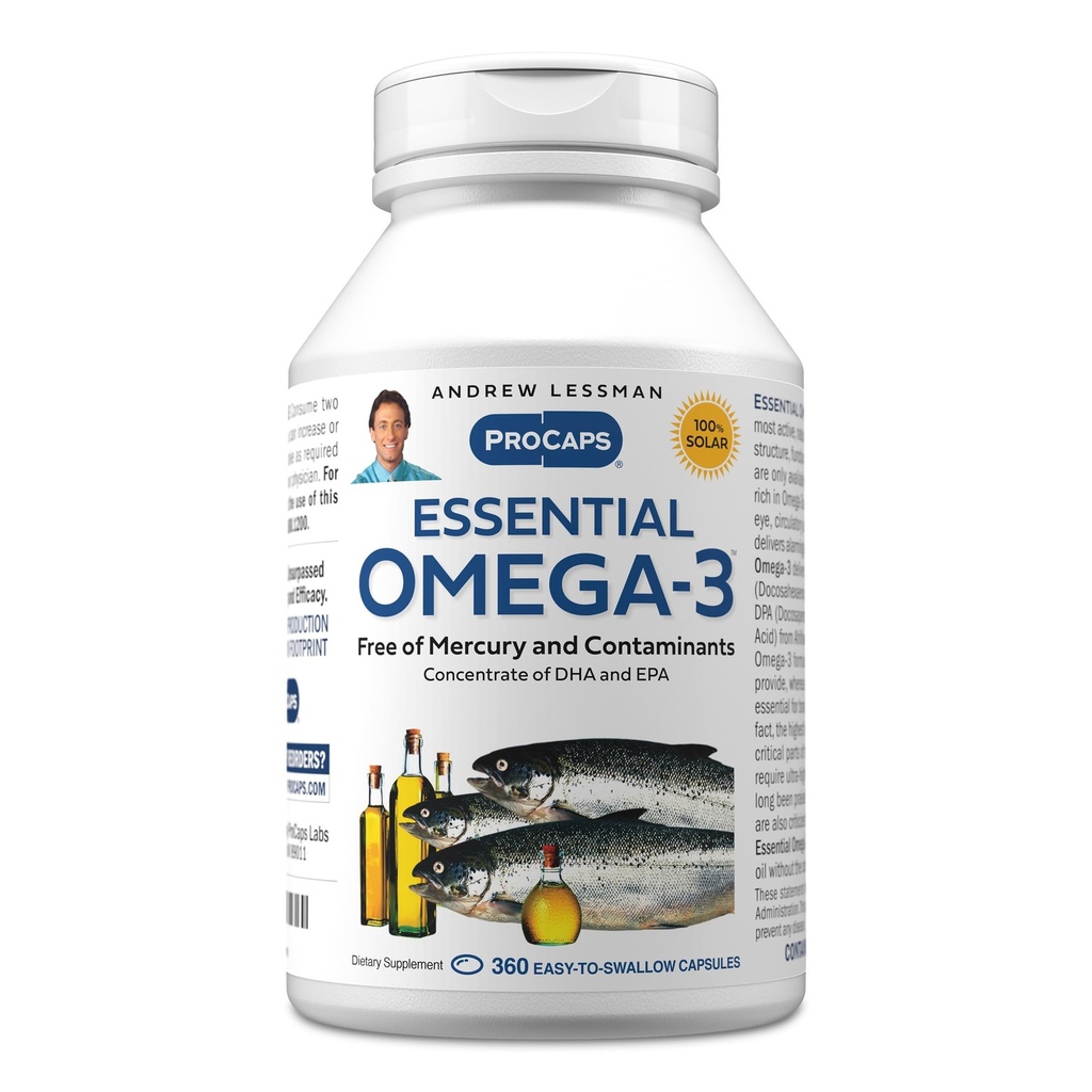 ANDREW LESSMAN Essential Omega-3 Maitsestamata - 360 Softgels - Ultra-Pure, kõrge tugevusega Omega-3 õlid. Kõrge DHA, ei mingit kõhuhäda, ei mingeid saasteaineid, ei elavhõbedat. Väikesed kergesti neelatavad pehmed sohvad
