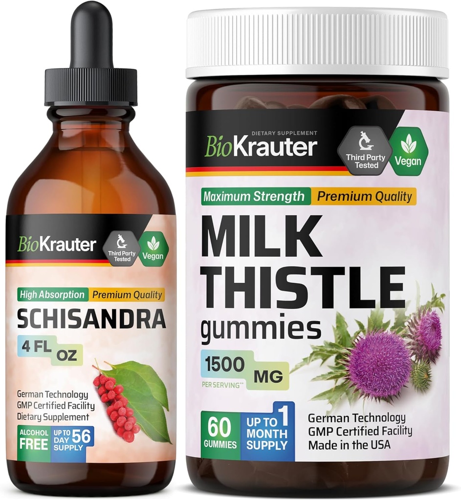 BIO KRAUTER Schisandra Tinktuur 4 Fl. Oz. & Piimaohakas 60 Gummies