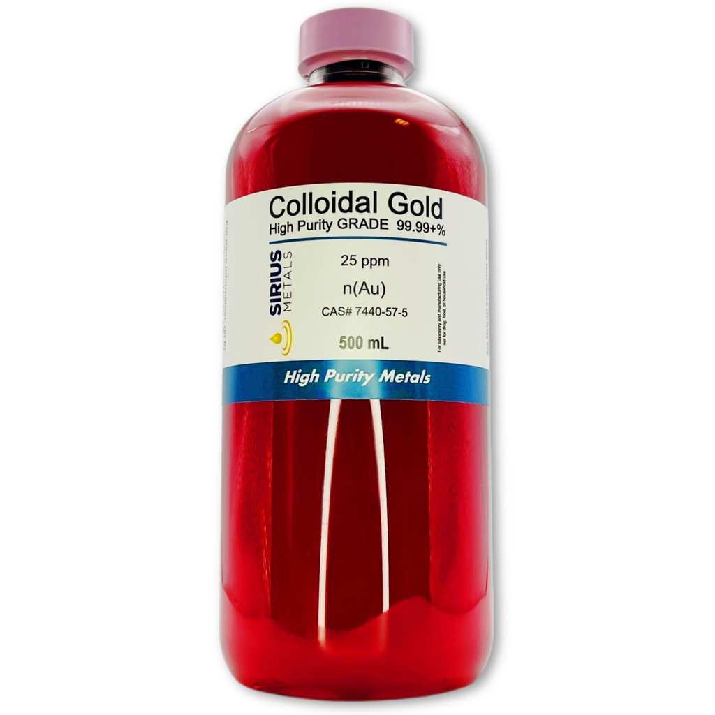 Tõeline kolloidne kuld - 25 ppm - 99,99+% puhtus - 500 ml (16,9 Fl Oz) selges BPA-vabas plastpudelis - valmistatud USAs