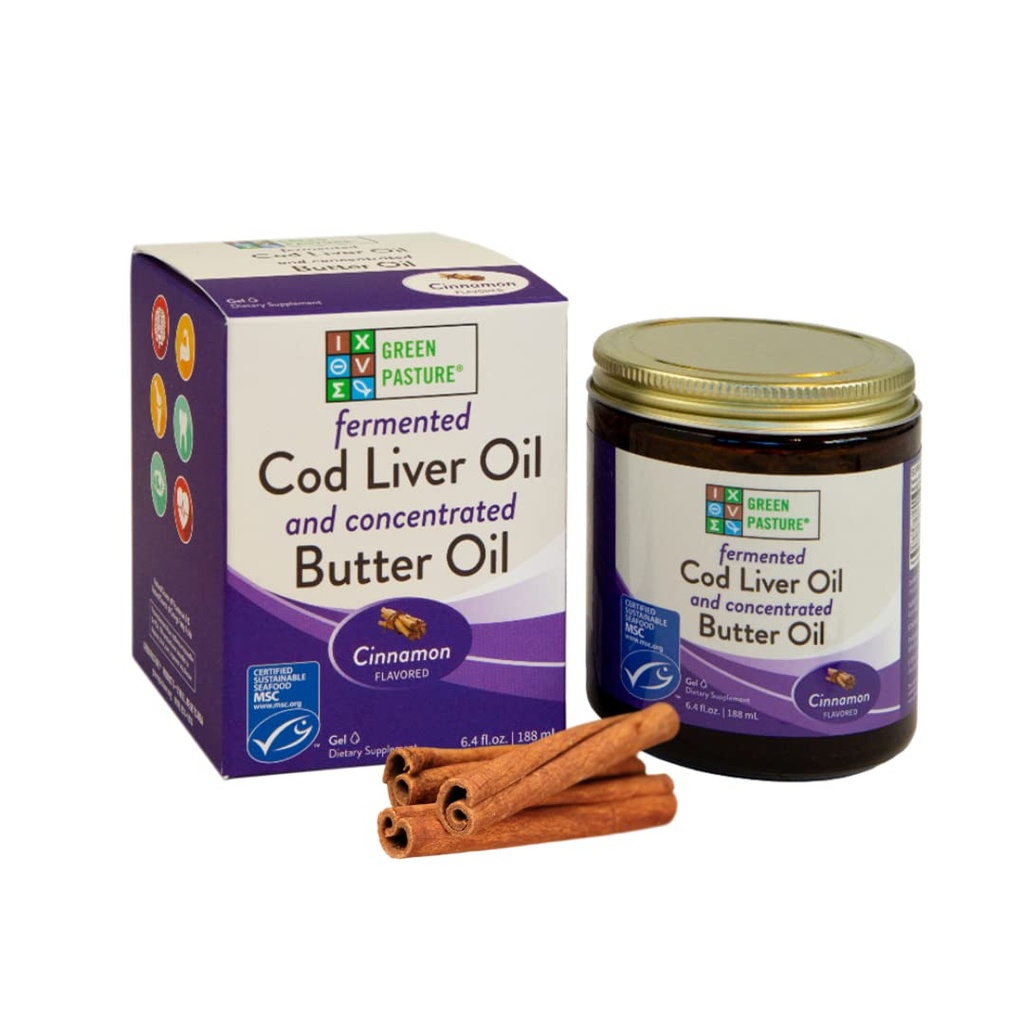 Green Pasture Butter Oil/Fermented Cod Liver Oil Blended Gel - 6.4 oz.- Cinnamon