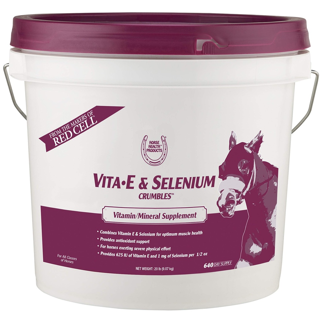 Horse Health Vita E & Selenium Crumbles Vitamin Supplement, Supports Optimal Muscle Health & Antioxidant Support, Selenium and Vitamin E Supplements for Horses, 20 lb