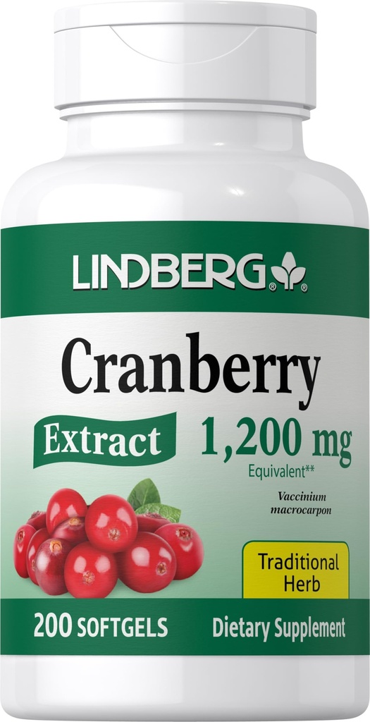Lindberg Cranberry pillid naistele | 1200mg | 200 Softgels | Traditsiooniline Herb | Extract Supplement | Non-GMO, Gluteenivaba