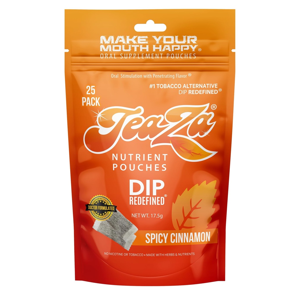Teaza Energy Pouches - Alternative Snuff Healthy Dip Pouches with Extra Kick of Spice, Spicy Cinnamon (1 Pack) - Nicotine Free Dip Chewing Alternative Tobacco
