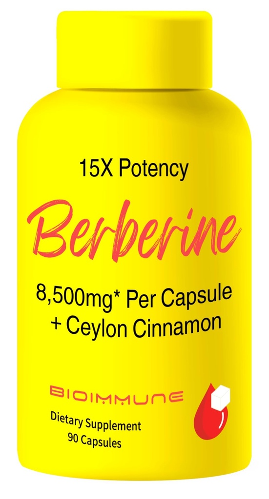 Berberine Supplement 15X potentsi, Ceyloni kaneel tõhustatud imendumise ja sünergistlike efektide jaoks. 8500 mg kapsli kohta