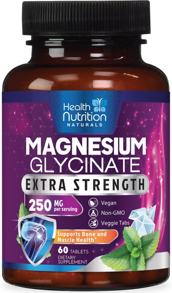 Magneesiumglütsinaat 250mg - 100% kelaaditud magneesium Maxi imendumiseks - unetugi, lihased, närvid, luude ja südame tervise tugi, parim Mag täiendus, vegan mitte-GMO, 3. partei testitud - 60 tabletti