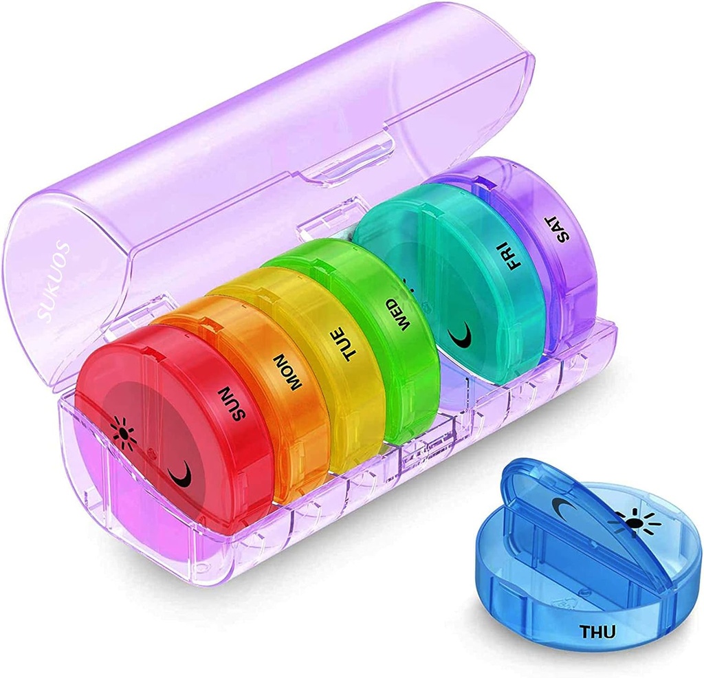 Sukuos Weekly Pill Korraldaja 7 päeva 2 korda päevas, Suur Päevane Pill Box Lihtne avada, AM PM Pill Juhtum meditsiin / Vitamiin / Kalaõli / Toidulisandid (Purple)