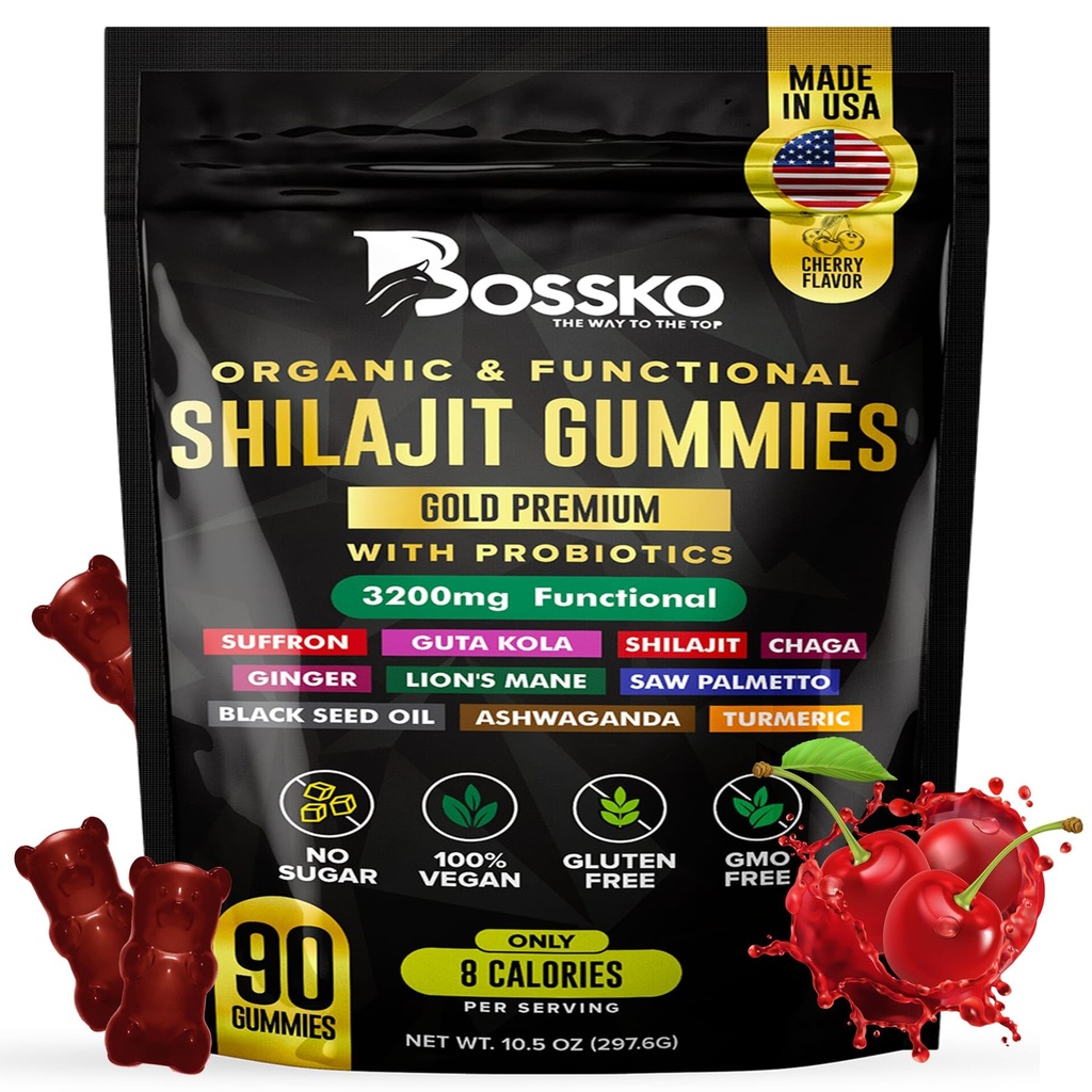3200 MG Pure Himalayan Shilajit Gummies Orgaaniline meestele ja naistele probiootikumid ja magneesium Ashwagnadha Chaga Turmeric Fulvic Acid 105+ Trace Minerals I Vegan Non-GMO I Lab Testitud I 90 Count