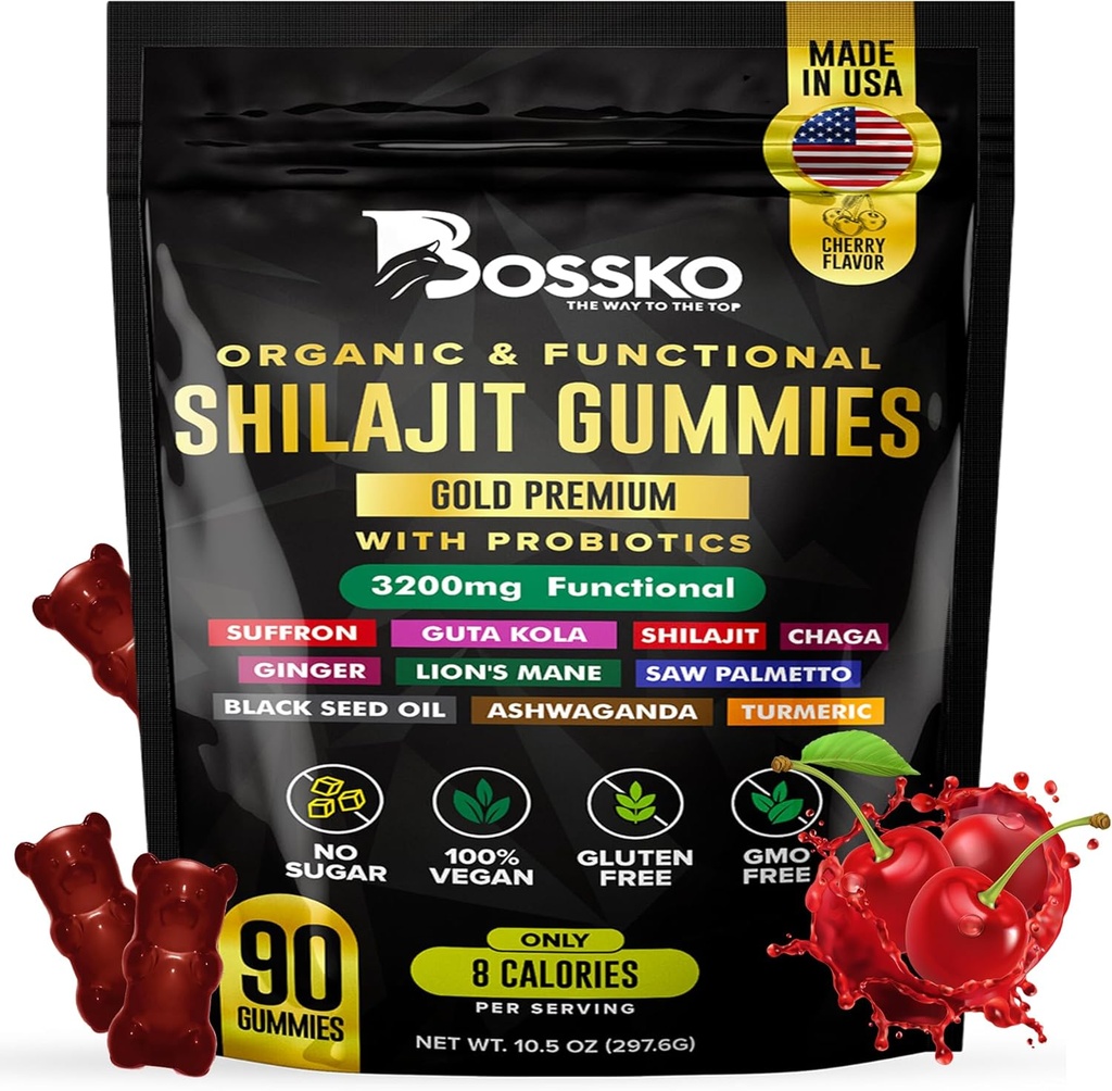 3200 MG Pure Himalayan Shilajit Gummies Orgaaniline meestele ja naistele probiootikumid ja magneesium Ashwagnadha Chaga Turmeric Fulvic Acid 105+ Trace Minerals I Vegan Non-GMO I Lab Testitud I 90 Count