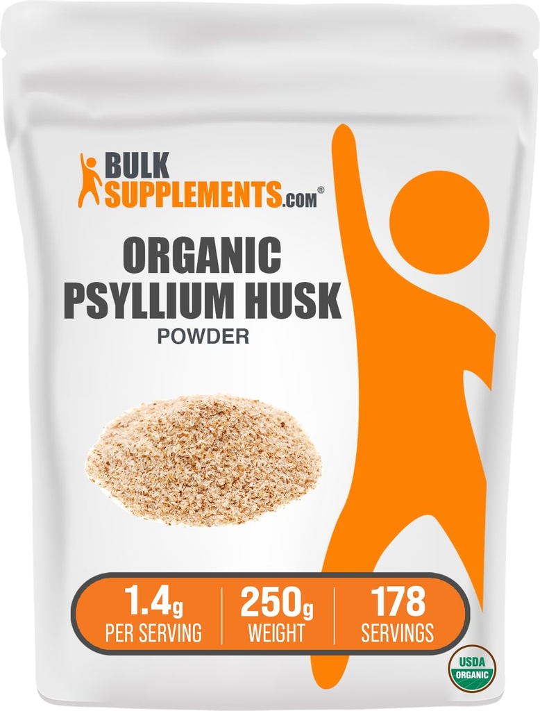 BulkSupplements.com Orgaaniline Psyllium Husk Pulber küpsetamiseks, Fiber Supplement - Gluteenivaba, 1,4 g Serving, 250 g (8,8 oz) (pakk 1)