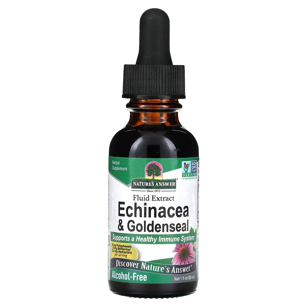 Nature's Answer Enchinacea & Goldenseal | Toetab tervislikku immuunsüsteemi | Super kontsentreeritud puhas ekstrakt | Alkoholivaba, gluteenivaba, vegan & Kosher sertifitseeritud 1oz