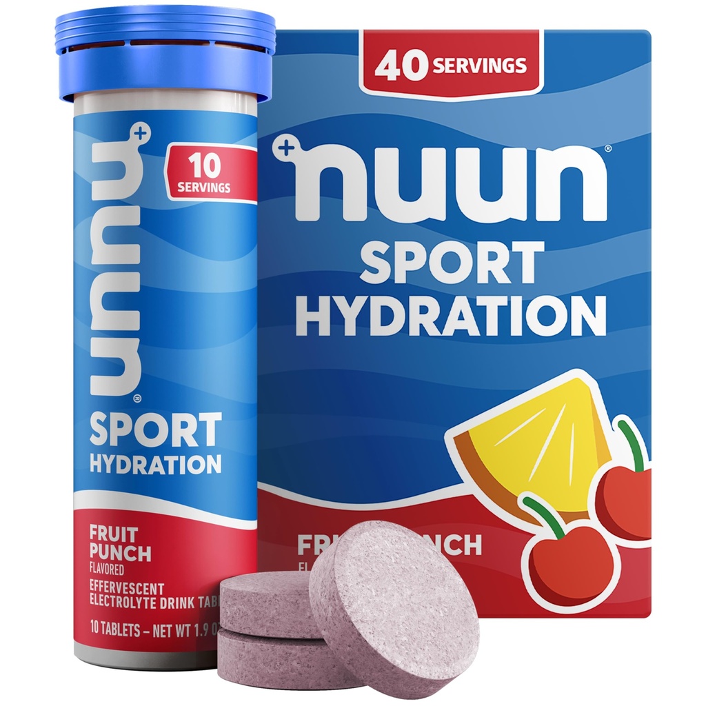 Nuun Sport elektrolüüt tabletid magneesiumi, kaltsiumi, kaaliumi, kloriidi ja naatriumi, gluteenivaba ja vegan, puuviljapunch, 4 Pack (40 Servings Total)