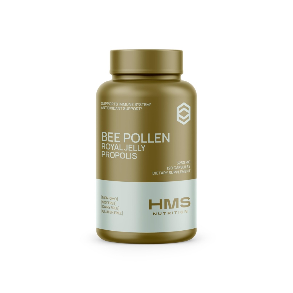 HMS Nutrition Bee Pollen 3,250 mg – 120 taimetoitlast kapslit | Bee Pollen + Propolis & Royal Jelly Blend | Kõrge potentsiga päevane immuun- ja heaolutoetus | Non-GMO, No Fillers