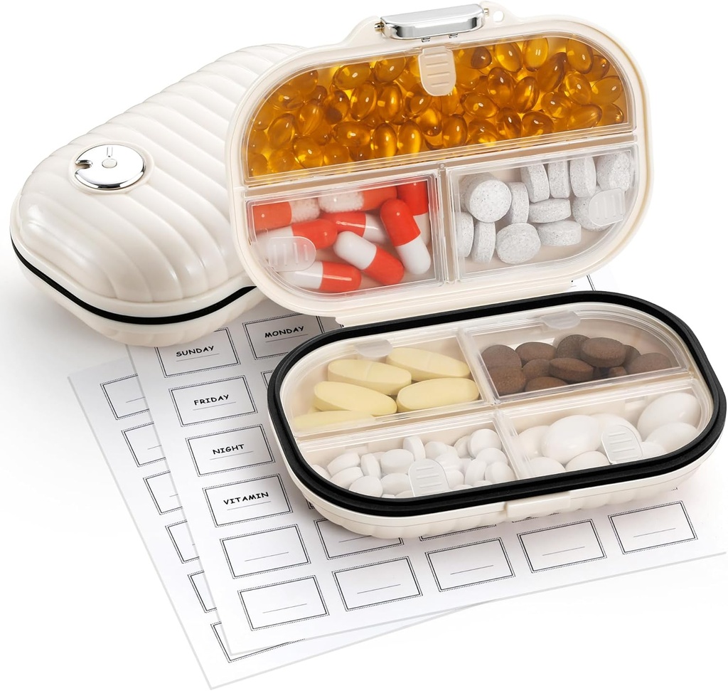 Zannaki Pill Case Kaasaskantav väike iganädalane reisipillide korraldaja, Cute Niiskus Proof Pill Box Hoidja Taskukott, Daily Mini Tasku Apteek Meditsiinikonteiner Vitamiin, kalaõli, täiendus