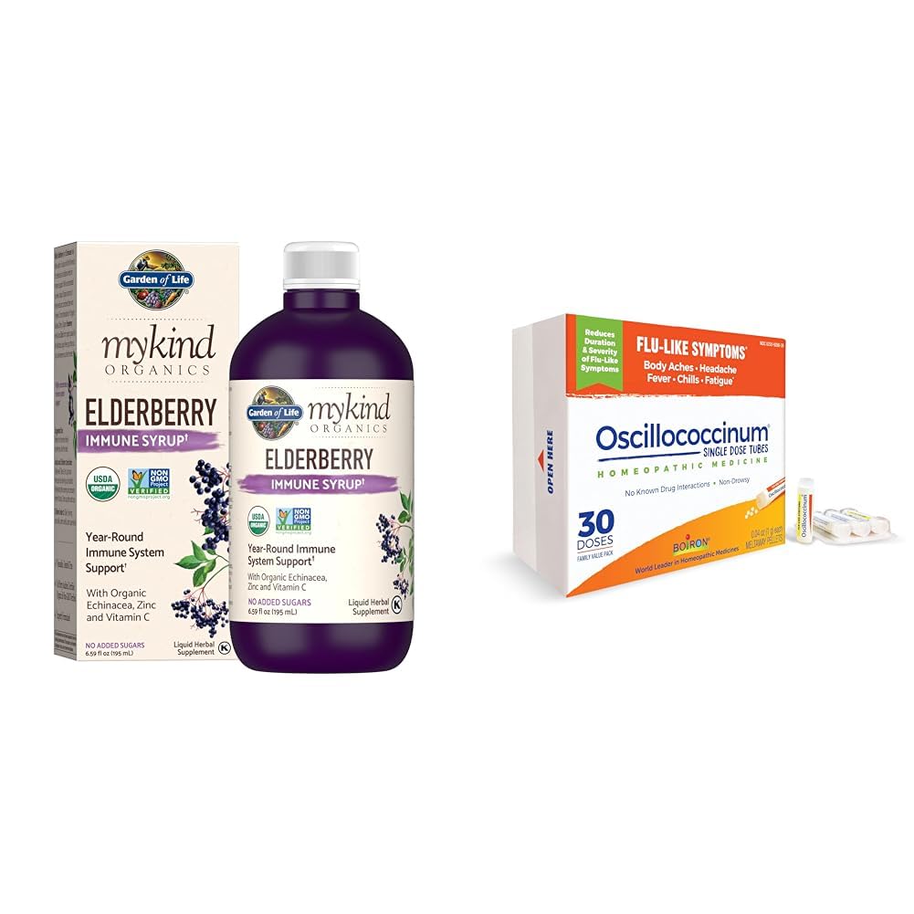 Eluaed Orgaanika Taimepõhine Elderberry Immune Syrup 6.59 fl oz (195 Ml) & Boiron Oscillococcinum leevendamiseks gripilaadsed sümptomid kehavalu