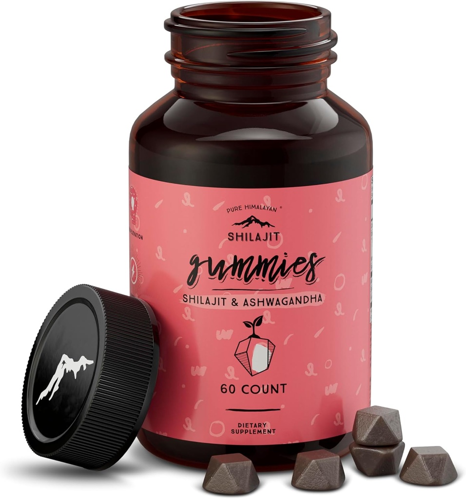 Pure Himalayan Shilajit Gummies, Suhkruvaba, 85+ jälgi mineraalid ja Fulvic Acid for Energy, Metabolism & Immune Support, Shilajit for Men & Women, Ashwaghanda Gummies (60 Count)
