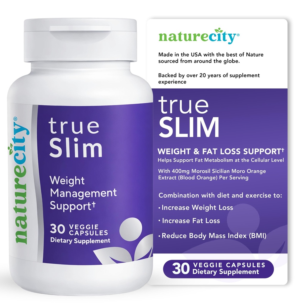 NatureCity True-Slim Morosil Weight Management Capsules | 400mg Sicilian Blood Orange Extract | Supports Reduction of Belly Fat & Waist Size | 30 Veggie Capsules | Non-GMO, Gluten-Free | Made in USA