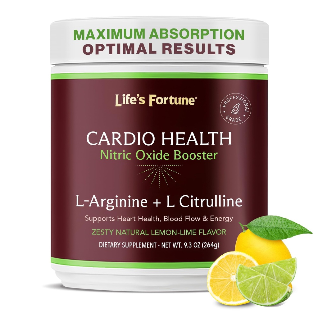 Life's Fortune L Arginine L Citrulline Supplement Pulber - suure potentsiaaliga lämmastikoksiidi lisandi Booster loodusliku sidruni laimi maitsega - südame tervis, vererõhk ja veresoonte tugi - 258g