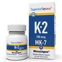Superior Allikas Vitamiin K2 MK-7 (Menakinoon-7) 100 mcg - Luu tugevus ja tervise toetamise täiendus - Aids Tervislik südamefunktsioon - Bariatric-Friendly - 60 sublingvaalne lahustuv tablett