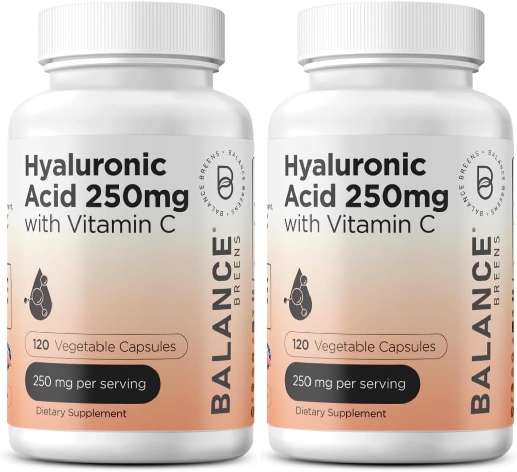 Puhas hüaluroonhappe lisa 250mg vitamiin C 50mg, 120 vegankapslid - naha hüdraat loodusliku kuma, juuste, küünte, luude ja liigeste tervise valem