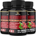 (3 pakendit) Berberine Supplement Plus Tseiloni kaneel, piimaohakas, kurkum, artišokilehe, Black Peppe - 6 kuu pakkumine - 180 kapslit kokku
