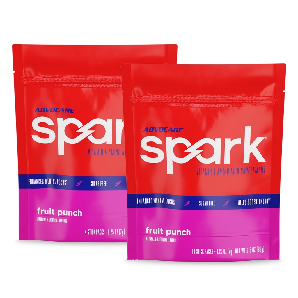 AdvoCare Spark - Energy Drink Mix - Vitamin & Amino Acid Supplement - Supports Energy & Focus - Portable Immune Support - Sugar-Free - Fruit Punch - 2 Pack (14 Stick Packs, 3.5 oz)
