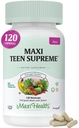 Teen Vitamiinid Tüdrukud 12-17 - Teen Multivitamiin D3, Raud, Kaltsium, Biotiin, Tsink, Seedeensüümid - Teismeline Tüdruk Multi Vitamiinid Tervislik nahk, Immune & Mood Support - 120 Count